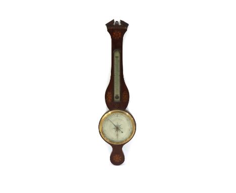 A George III mahogany, boxwood strung and inlaid wheel barometer, by Dominic Gatty of High Holborn, London, with a silvered d