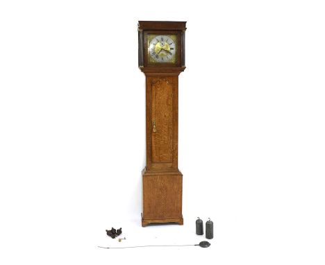 A 19th century oak cased longcase clock, the 12 inch square brass dial inscribed Rich Stephens, Bridgenorth, with three urn f