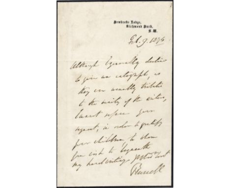 BRITISH PRIME MINISTERS: Lord John Russell (1792-1878) British Prime Minister 1846-52, 1865-66. A.L.S., Russell, one page, 8v