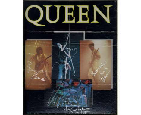 QUEEN: Signed colour 11.5 x 13.5 poster by all four members of the British rock band individually, Freddie Mercury, Brian May