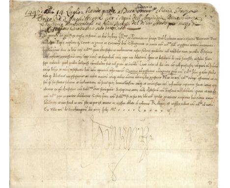 A rare letter to Da Vinci&rsquo;s patron, with a full signature
HENRY VII: (1457-1509) King of England 1485-1509, the first m