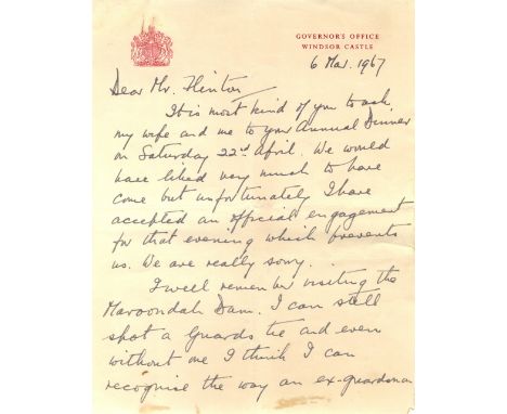 SLIM WILLIAM: (1891-1970) British Field Marshal of World War II. A.L.S., Slim, two pages, 4to, Windsor Castle, 6th March 1967
