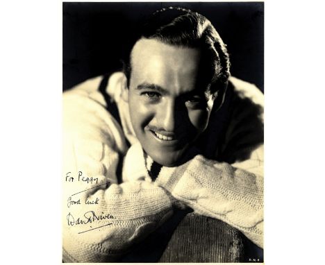 NIVEN DAVID: (1910-1983) British Actor, Academy Award winner. Vintage signed and inscribed sepia 7.5 x 9.5 photograph of Nive