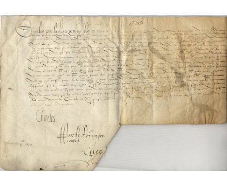 CHARLES IX: (1550-1574) King of France 1560-74. D.S., Charles, as King, at the foot, one page (vellum), oblong folio, Angers,