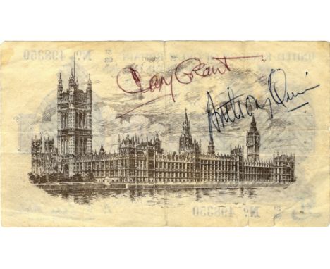 ACADEMY AWARD WINNERS: A King George V £1 banknote individually signed by the Oscar winning actors Cary Grant (in red ink) an
