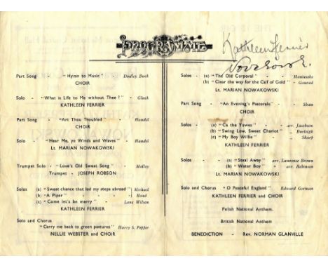FERRIER KATHLEEN: (1912-1953) English Singer. A printed 8vo programme for a concert at Ashington Methodist Central Hall on 4t