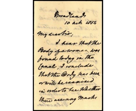 ‘…the Body of a woman was found today…’

PALMERSTON VISCOUNT: (1784-1865) British Prime Minister 1855-58, 1859-65. A.L.S., Pa