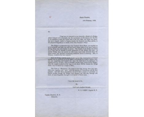 [PARRY WILLIAM EDWARD]: (1790-1855) English Rear-Admiral &amp; Arctic Explorer. An interesting original printed letter, unsig