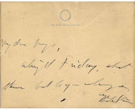 STEIN GERTRUDE: (1874-1946) American Writer. Brief A.L.S., Gertrude Stein, on one side of her correspondence card printed wit