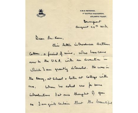 To Jerome Kern, on the subject of gramophones

MOUNTBATTEN LOUIS: (1900-1979) British Admiral of World War II. A good A.L.S.,