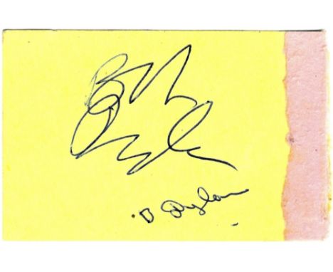 DYLAN BOB: (1941-     ) American Singer & Songwriter. Vintage blue ink signature ('Bob Dylan') on a small 12mo (3 x 2) page r