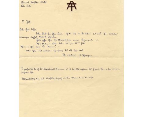 TCHEREPNIN ALEXANDER: (1899-1977) Russian-born Composer and Pianist. A.L.S., A Tcherepnin, one page, 8vo, Baden Baden, 17th J