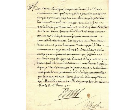 LOUIS XIV: (1638-1715) King of France 1643-1715. L.S., Louis, one page, small 4to, Marly, 2nd June 1707, to Francis II Rakocz
