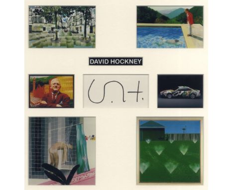 HOCKNEY DAVID: (1937-  ) British Artist. Bold black ink signature (with his stylised initials 'D. H.') on an oblong 12mo whit