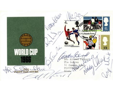 ENGLAND FOOTBALL: A good First Day Cover commemorating the World Cup 1966 individually signed by ten members of the England W