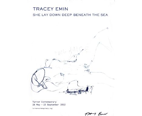 EMIN TRACEY: (1963-     ) English Artist. Signed 23.5 x 31 poster issued to promote Emin's exhibition entitled She Lay Down D