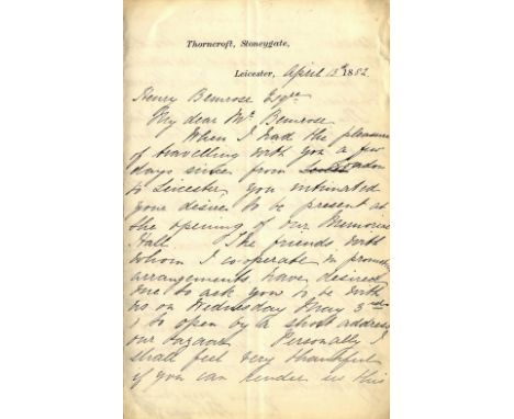 COOK THOMAS: (1808-1892) British Tourist Agent, founder of the travel agency Thomas Cook & Son. A.L.S., Thomas Cook, two page
