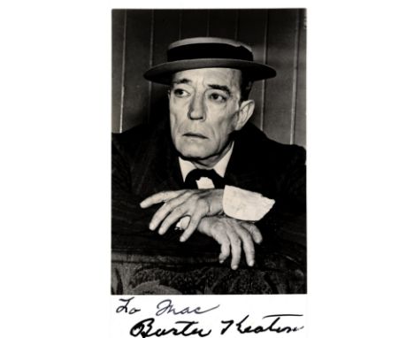 KEATON BUSTER: (1895-1966) American Silent Film Comedian, Academy Award winner. Vintage signed and inscribed postcard photogr