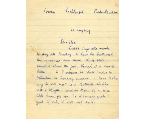 LAWRENCE D.H.: (1885-1930) English Author. A.L.S., with his initials D.H.L., two pages (separate leaves of feint ruled notepa
