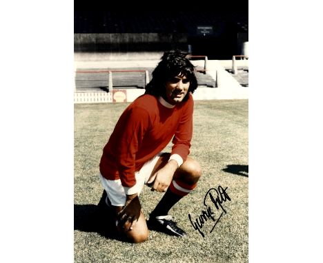 BEST GEORGE: (1946-2005) Northern Ireland & Manchester United Footballer. Signed colour 8 x 12 photograph of Best wearing his