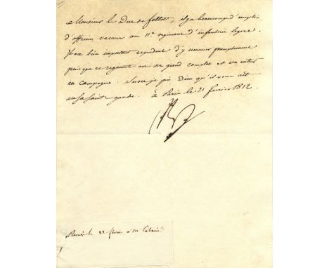 NAPOLEON I: (1769-1821) Emperor of France 1804- 14, 1815. L.S., Np, (a bold example although with a couple of ink splatters),