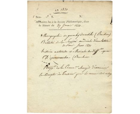 AMPERE ANDRE-MARIE: (1775-1836) French Physicist and Mathematician. D.S., A. Ampere, two pages, 4to, n.p., 27th January 1821,