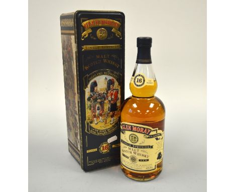 GLEN MORAY SINGLE SPEYSIDE MALT SCOTCH WHISKY, 16 years old, 43%, 1 litre, in commemorative tin for The Black Watch Royal Hig