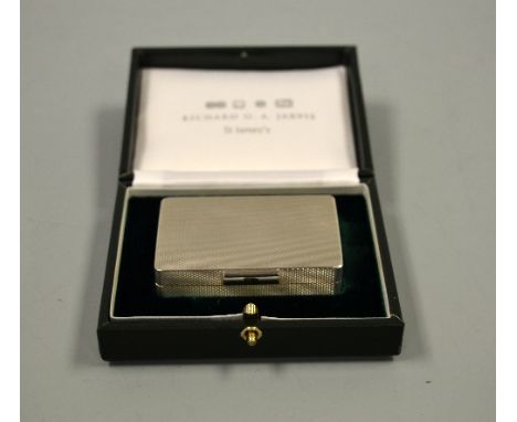 A SILVER GALLAGHER SNUFF BOX, of rectangular form with engine turned decoration and gilt interior, in original Richard O A Ja