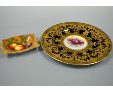 ROYAL WORCESTER FRUIT PAINTED WARES, to include apple and cherry trinket dish, signed, A Shuck, approximately 10.5cm x 13.5cm