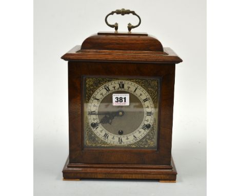 A ROSEWOOD CASED MANTEL CLOCK, with Westminster chime, movement stamped made in England 213445, silvered dial with Roman nume