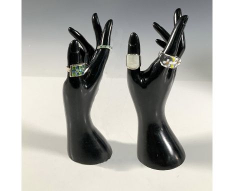 Lot includes - silver tone adjustable ring with rhinestones marked Givenchy, solid silver tone white stone, silver tone clear