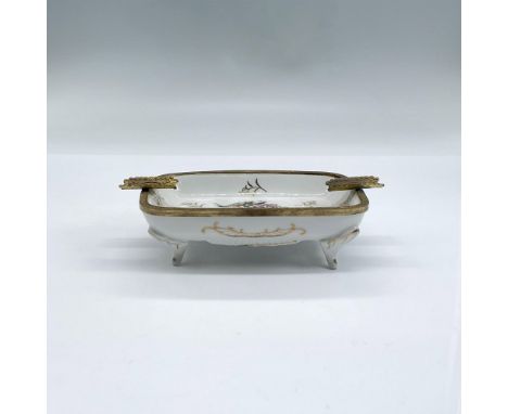 Vintage Arnart Creation ashtray with bronze fittings. Porcelain body with hand painted floral interior. Some gold highlights 