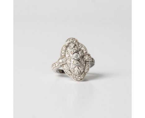 Fabulous ring with clear CZ stones set in sterling silver. 925 stamped inside the band. Size 6.25. Dimensions: See Descriptio