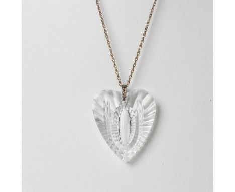 Gorgeous Waterford clear carved crystal heart pendant on a vintage chain marked sterling silver on the clasp. The chain measu