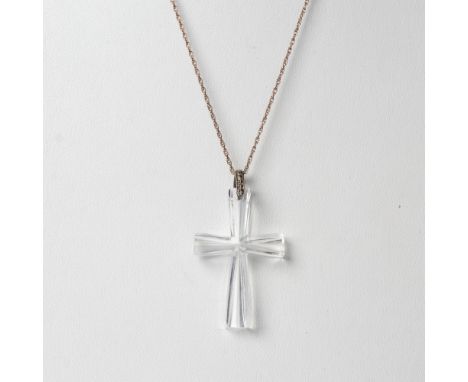 Gorgeous Waterford clear carved Christian cross pendant on a vintage chain marked sterling silver on the clasp. The chain mea