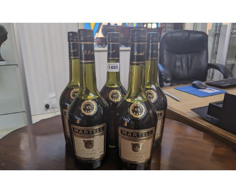 Five Bottles of Martell Cognac, 40% vol.