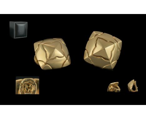 Bvlgari - Fine Quality 18ct Gold Pair of Earrings, Signed Bvlgari with Full Marks and Bvlgari Signed Box. Weight 10.8 grams. 