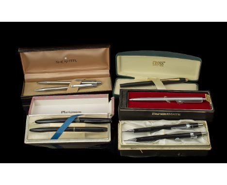 A Good Collection of Vintage Pens (  Boxed ) Comprises 1/ Roll tip 05 mm, Pentel P205 Pair of Propelling Pencils. 2/ Platignu