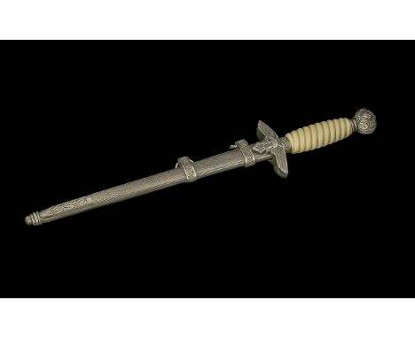 A Reproduction Ceremonial German Dagger, Luftwaffe officer's first pattern, cream twist handle, ball top, sheath decorated wi