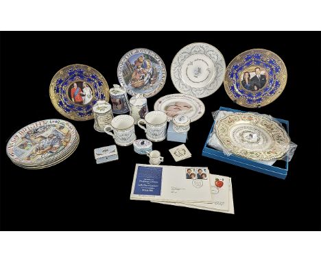 Large Collection of Royalty Porcelain Items, Mostly Boxed. Good Assortment, Low Estimate. Includes Plates, Cups, Trinket Boxe