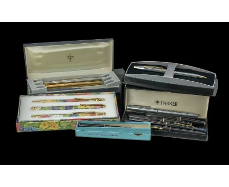 Collection of  Vintage Pens, comprising a ladies set of pen, pencil and biro, Parker Gross pen, Parker pen set of ladies and 