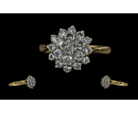 18ct Gold Ladies Attractive Diamond Set Cluster Ring, Flower head Design. Full Hallmark to Shank. The Well Matched Diamonds o