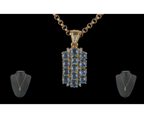 Early 20th Century 9ct Gold Pleasing Blue Moonstone Set Pendant of Rectangular Form, with 9ct Gold Belcher Chain Attached ( S