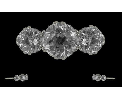 Ladies - 18ct White Gold 3 Stone Diamond Set Ring. Marked 18ct to Interior of Shank. The 3 Well Matched Old European Cut Diam