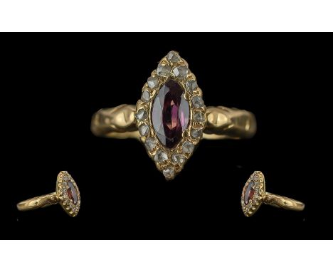 Late Victorian Period 1837-1901 Exquisite Ladies 18ct Gold Amethyst and diamond Set Dress Ring - Pleasing Form Design. Hallma