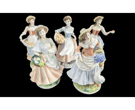 Four Royal Worcester Figures, comprising 'Baker's Wife' limited edition, two limited edition 'Fruit Picking' figures, 'Market