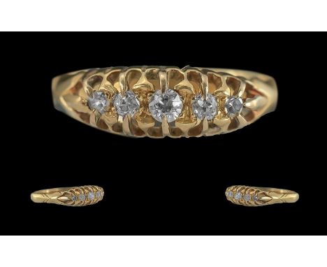 Antique Period - Attractive 18ct Gold 5 Stone Diamond Set Ring, Gallery Setting. Full Hallmark to Interior of Shank, Birmingh