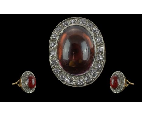 Antique Period - Fine Quality 18ct Gold Diamond and Garnet Cluster Ring. Marked 18ct to Interior of Shank. The Excellent Qual