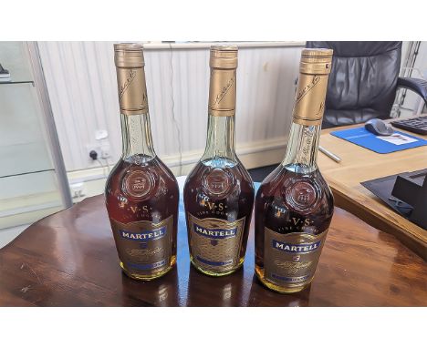 Three Bottles of Martell Cognac, 70cl, 40% vol.