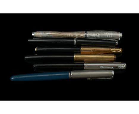 A Good Collection Of Vintage Parker Fountain Pens - 6 In Total. (1) Parker 51 (2) Parker 51 (3) Parker 5 Plus 3 others. All P